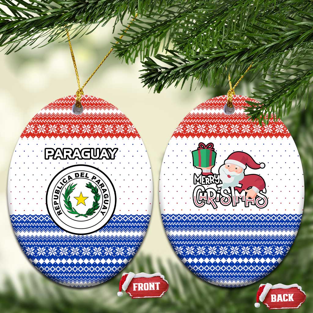 Paraguay Christmas Ceramic Ornament with Red-White-Blue Design, National Seal, and Santa Motif - Wonder Print Shop