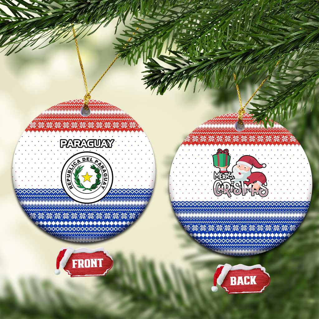 Paraguay Christmas Ceramic Ornament with Red-White-Blue Design, National Seal, and Santa Motif - Wonder Print Shop