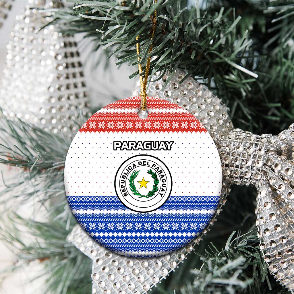 Paraguay Christmas Ceramic Ornament with Red-White-Blue Design, National Seal, and Santa Motif - Wonder Print Shop
