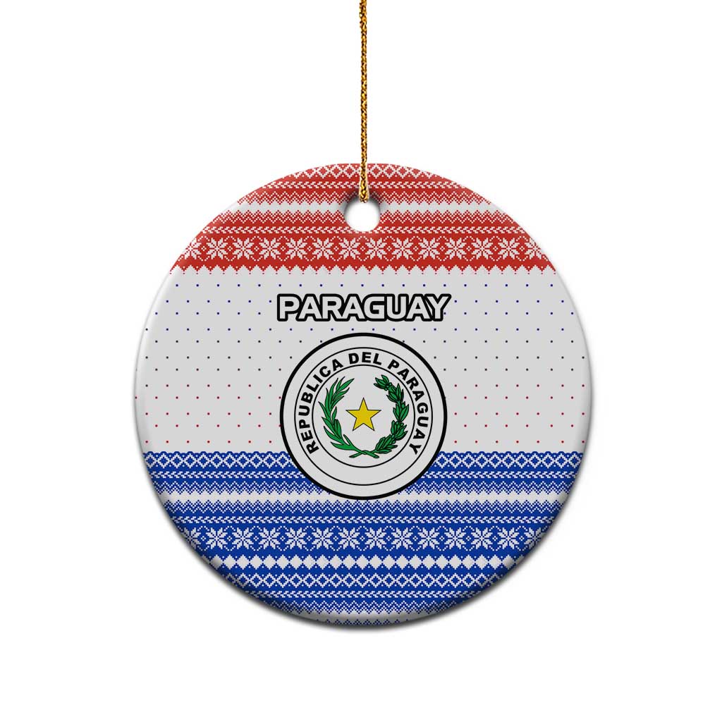 Paraguay Christmas Ceramic Ornament with Red-White-Blue Design, National Seal, and Santa Motif - Wonder Print Shop