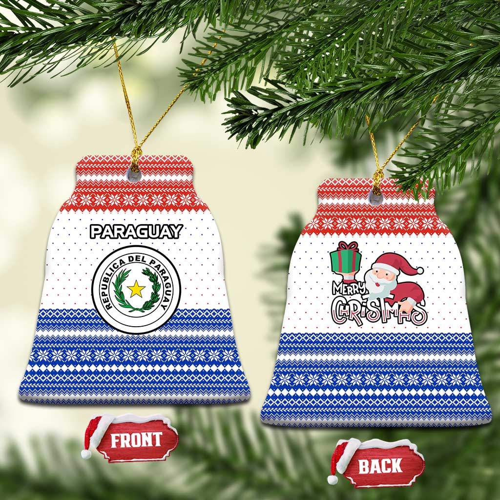 Paraguay Christmas Ceramic Ornament with Red-White-Blue Design, National Seal, and Santa Motif - Wonder Print Shop