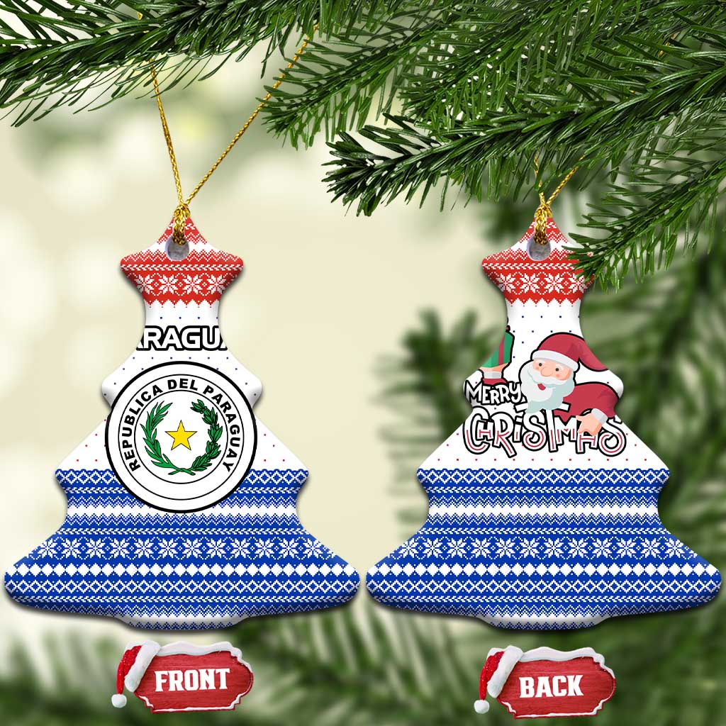 Paraguay Christmas Ceramic Ornament with Red-White-Blue Design, National Seal, and Santa Motif - Wonder Print Shop