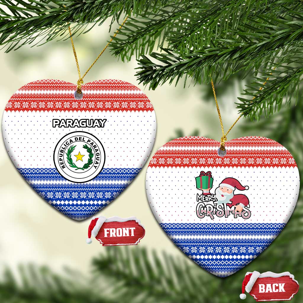 Paraguay Christmas Ceramic Ornament with Red-White-Blue Design, National Seal, and Santa Motif - Wonder Print Shop