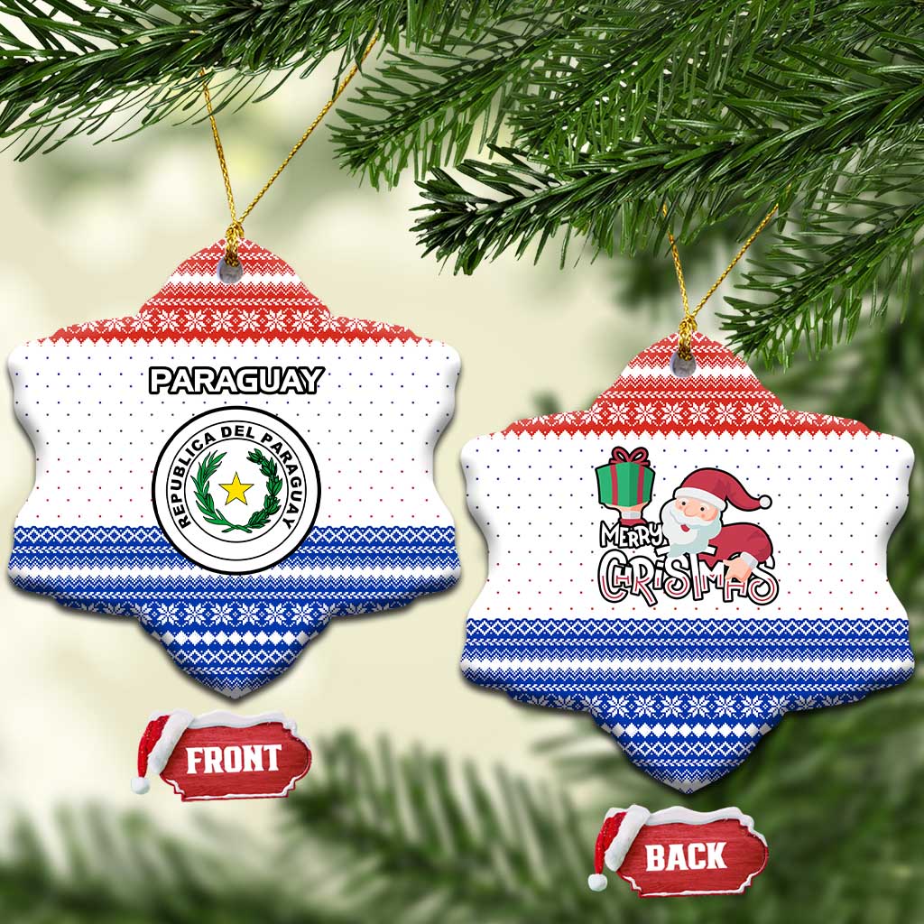 Paraguay Christmas Ceramic Ornament with Red-White-Blue Design, National Seal, and Santa Motif - Wonder Print Shop