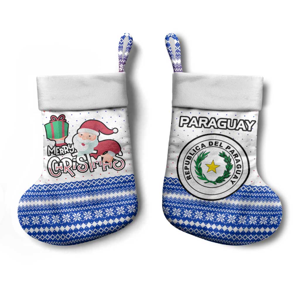 Paraguay Christmas Stocking with Red-White-Blue Design, National Seal, and Santa Motif - Wonder Print Shop