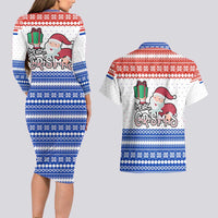 Paraguay Christmas Couples Matching Long Sleeve Bodycon Dress and Hawaiian Shirt with Red-White-Blue Design, National Seal, and Santa Motif - Wonder Print Shop