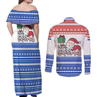 Paraguay Christmas Couples Matching Off Shoulder Maxi Dress and Long Sleeve Button Shirt with Red-White-Blue Design, National Seal, and Santa Motif - Wonder Print Shop