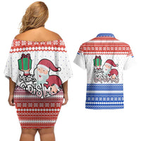 Paraguay Christmas Couples Matching Off Shoulder Short Dress and Hawaiian Shirt with Red-White-Blue Design, National Seal, and Santa Motif - Wonder Print Shop