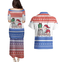 Paraguay Christmas Couples Matching Puletasi and Hawaiian Shirt with Red-White-Blue Design, National Seal, and Santa Motif - Wonder Print Shop