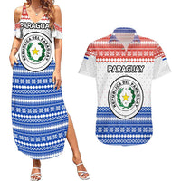 Paraguay Christmas Couples Matching Summer Maxi Dress and Hawaiian Shirt with Red-White-Blue Design, National Seal, and Santa Motif - Wonder Print Shop