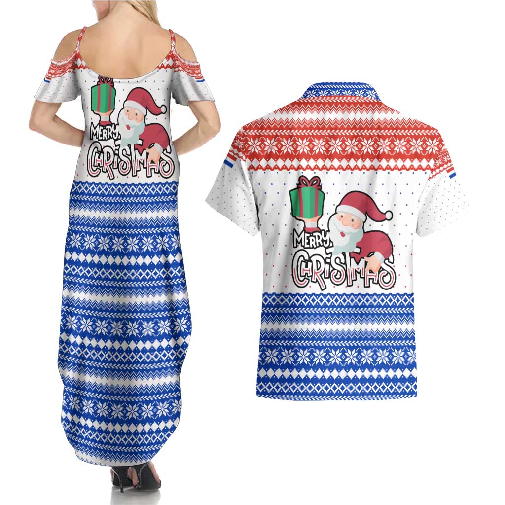 Paraguay Christmas Couples Matching Summer Maxi Dress and Hawaiian Shirt with Red-White-Blue Design, National Seal, and Santa Motif - Wonder Print Shop