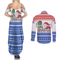 Paraguay Christmas Couples Matching Summer Maxi Dress and Long Sleeve Button Shirt with Red-White-Blue Design, National Seal, and Santa Motif - Wonder Print Shop