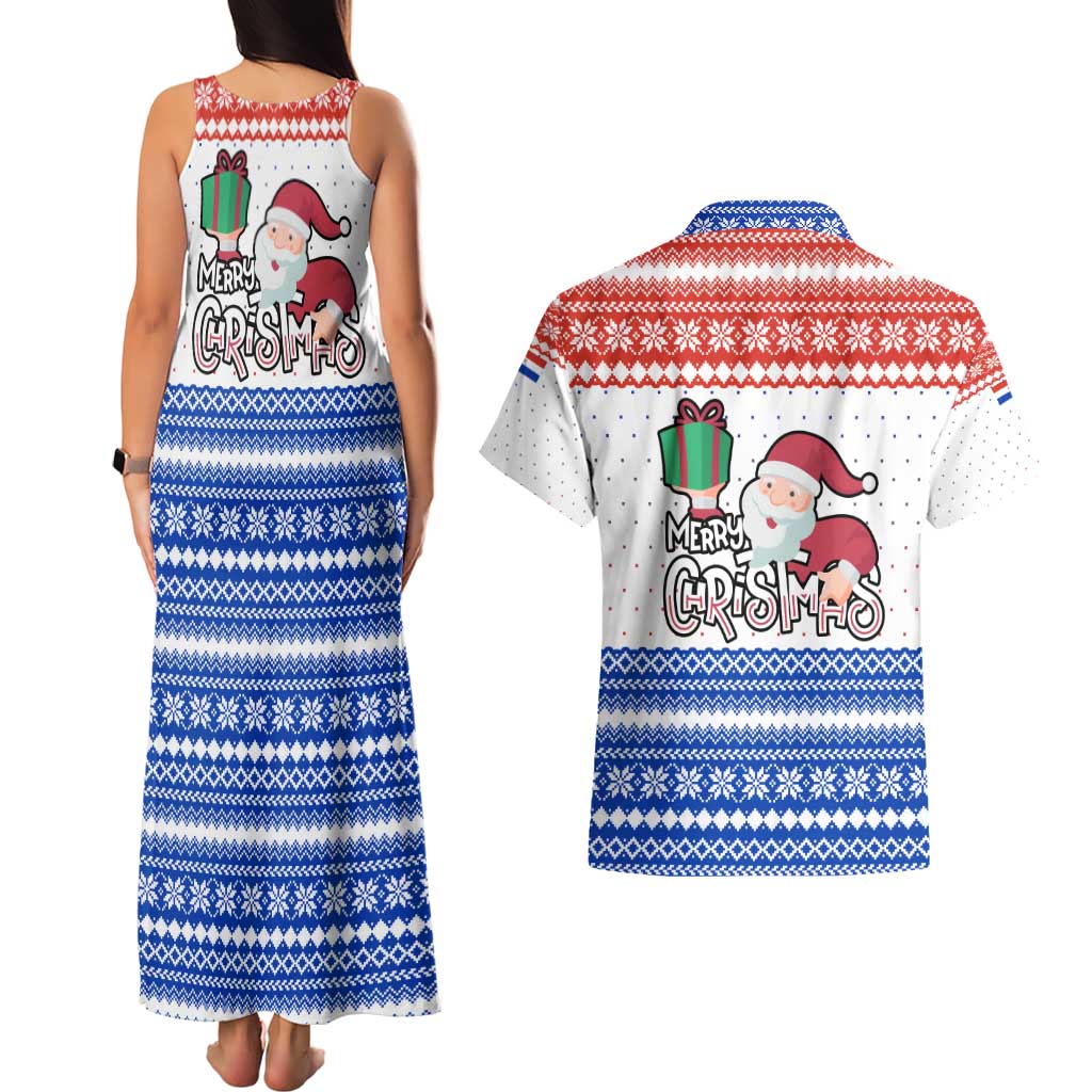 Paraguay Christmas Couples Matching Tank Maxi Dress and Hawaiian Shirt with Red-White-Blue Design, National Seal, and Santa Motif - Wonder Print Shop