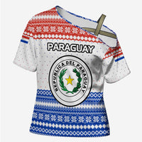 Paraguay Christmas Cross Shoulder Shirt with Red-White-Blue Design, National Seal, and Santa Motif - Wonder Print Shop