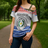Paraguay Christmas Cross Shoulder Shirt with Red-White-Blue Design, National Seal, and Santa Motif - Wonder Print Shop
