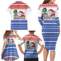Paraguay Christmas Family Matching Long Sleeve Bodycon Dress and Hawaiian Shirt with Red-White-Blue Design, National Seal, and Santa Motif - Wonder Print Shop