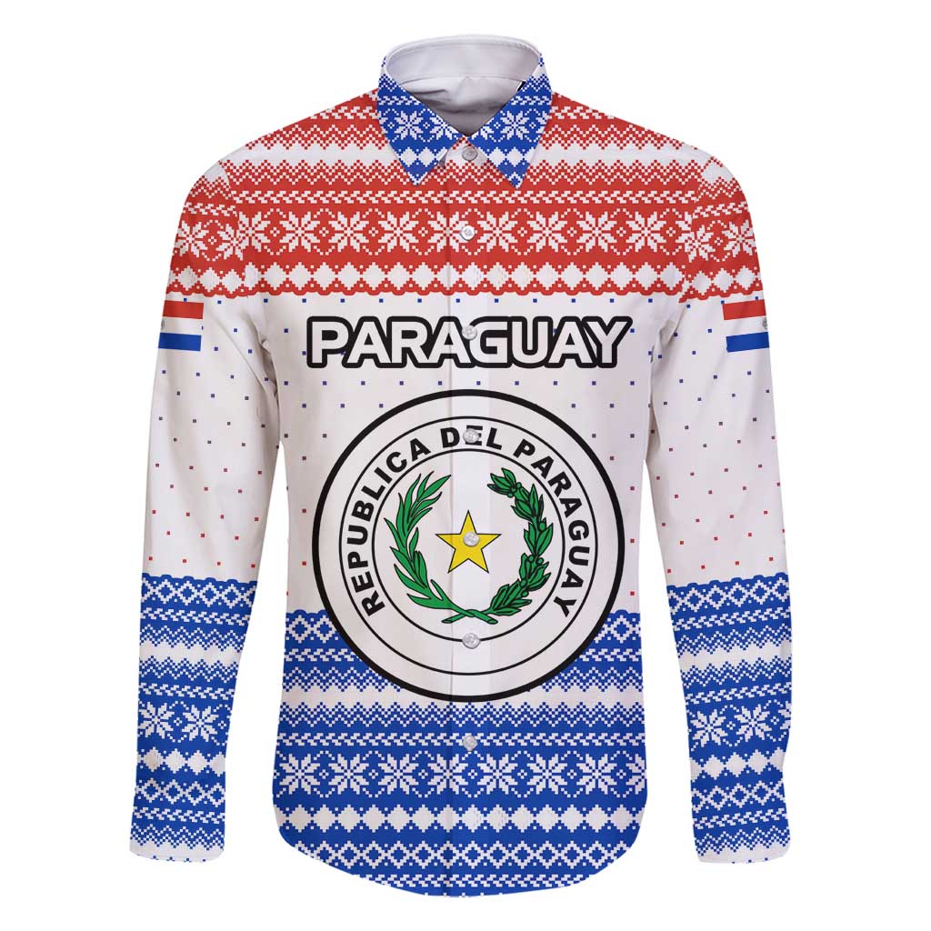 Paraguay Christmas Family Matching Long Sleeve Bodycon Dress and Hawaiian Shirt with Red-White-Blue Design, National Seal, and Santa Motif - Wonder Print Shop