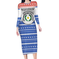 Paraguay Christmas Family Matching Long Sleeve Bodycon Dress and Hawaiian Shirt with Red-White-Blue Design, National Seal, and Santa Motif - Wonder Print Shop