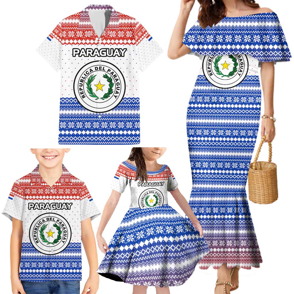 Paraguay Christmas Family Matching Mermaid Dress and Hawaiian Shirt with Red-White-Blue Design, National Seal, and Santa Motif - Wonder Print Shop