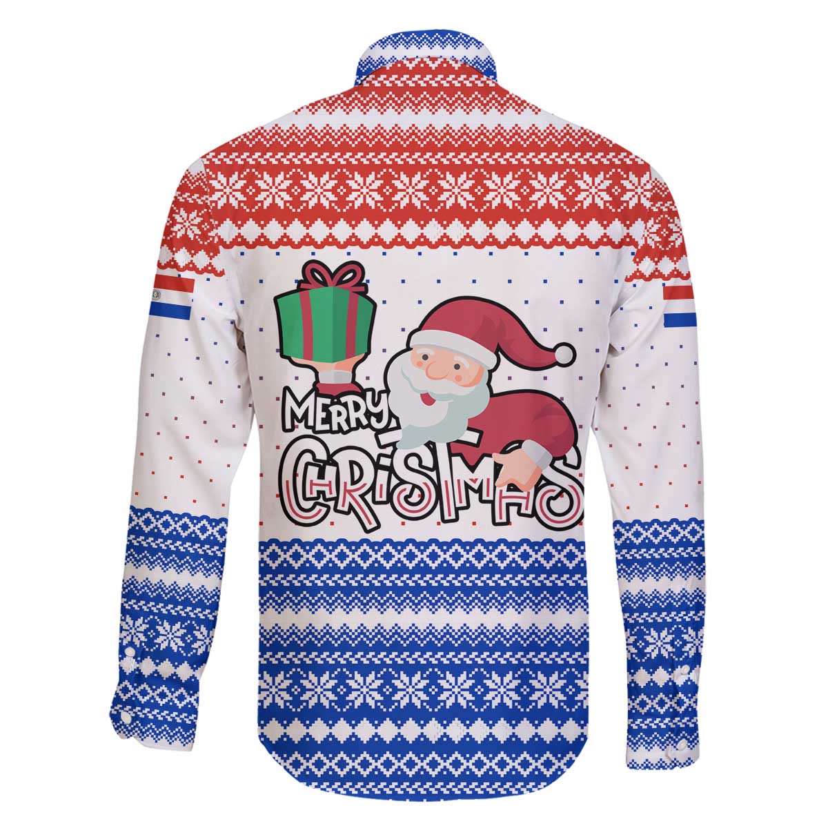 Paraguay Christmas Family Matching Off The Shoulder Long Sleeve Dress and Hawaiian Shirt with Red-White-Blue Design, National Seal, and Santa Motif - Wonder Print Shop