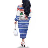 Paraguay Christmas Family Matching Off The Shoulder Long Sleeve Dress and Hawaiian Shirt with Red-White-Blue Design, National Seal, and Santa Motif - Wonder Print Shop