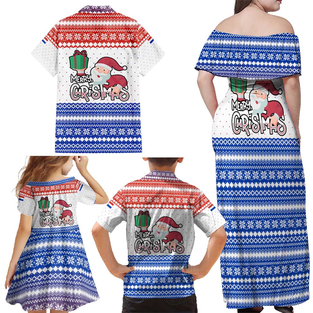 Paraguay Christmas Family Matching Off Shoulder Maxi Dress and Hawaiian Shirt with Red-White-Blue Design, National Seal, and Santa Motif - Wonder Print Shop