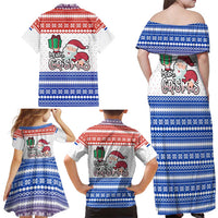 Paraguay Christmas Family Matching Off Shoulder Maxi Dress and Hawaiian Shirt with Red-White-Blue Design, National Seal, and Santa Motif - Wonder Print Shop