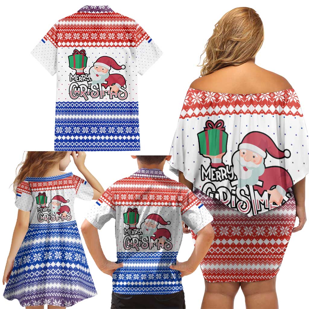 Paraguay Christmas Family Matching Off Shoulder Short Dress and Hawaiian Shirt with Red-White-Blue Design, National Seal, and Santa Motif - Wonder Print Shop