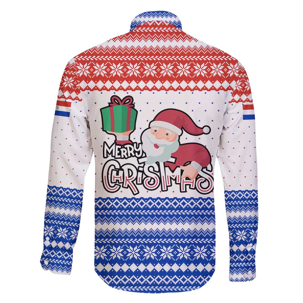 Paraguay Christmas Family Matching Off Shoulder Short Dress and Hawaiian Shirt with Red-White-Blue Design, National Seal, and Santa Motif - Wonder Print Shop