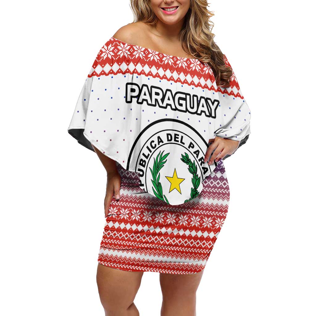 Paraguay Christmas Family Matching Off Shoulder Short Dress and Hawaiian Shirt with Red-White-Blue Design, National Seal, and Santa Motif - Wonder Print Shop