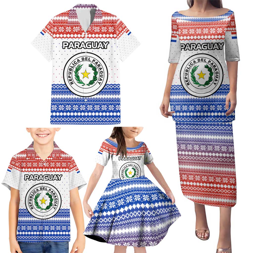Paraguay Christmas Family Matching Puletasi and Hawaiian Shirt with Red-White-Blue Design, National Seal, and Santa Motif - Wonder Print Shop