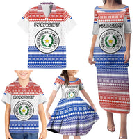 Paraguay Christmas Family Matching Puletasi and Hawaiian Shirt with Red-White-Blue Design, National Seal, and Santa Motif - Wonder Print Shop