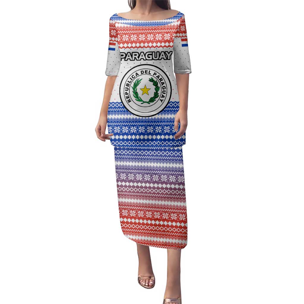 Paraguay Christmas Family Matching Puletasi and Hawaiian Shirt with Red-White-Blue Design, National Seal, and Santa Motif - Wonder Print Shop