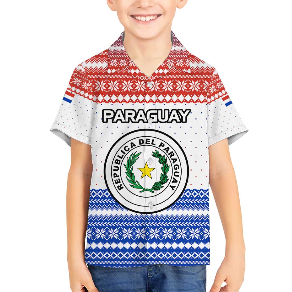 Paraguay Christmas Family Matching Puletasi and Hawaiian Shirt with Red-White-Blue Design, National Seal, and Santa Motif - Wonder Print Shop