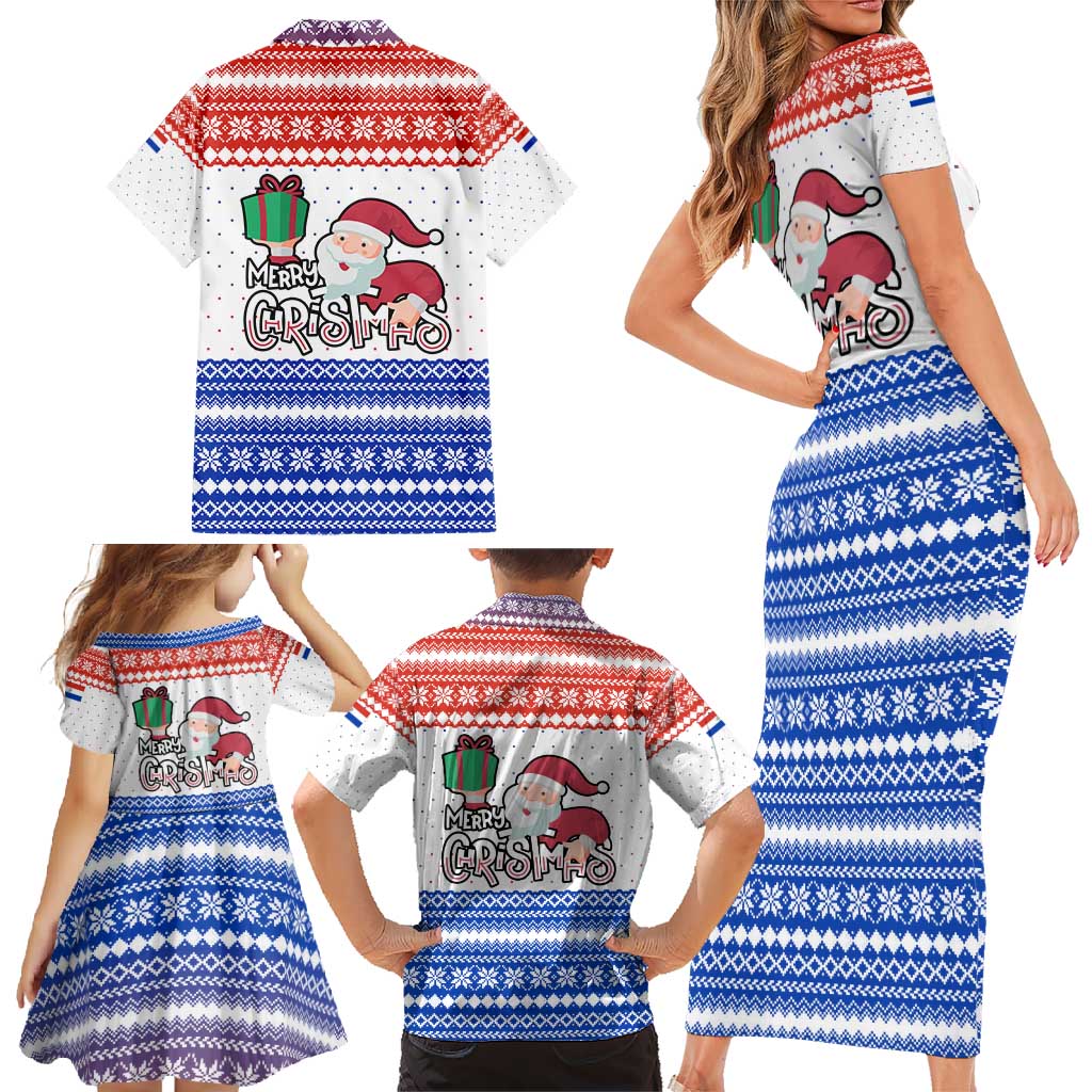 Paraguay Christmas Family Matching Short Sleeve Bodycon Dress and Hawaiian Shirt with Red-White-Blue Design, National Seal, and Santa Motif - Wonder Print Shop