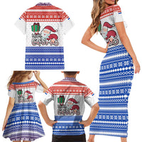 Paraguay Christmas Family Matching Short Sleeve Bodycon Dress and Hawaiian Shirt with Red-White-Blue Design, National Seal, and Santa Motif - Wonder Print Shop