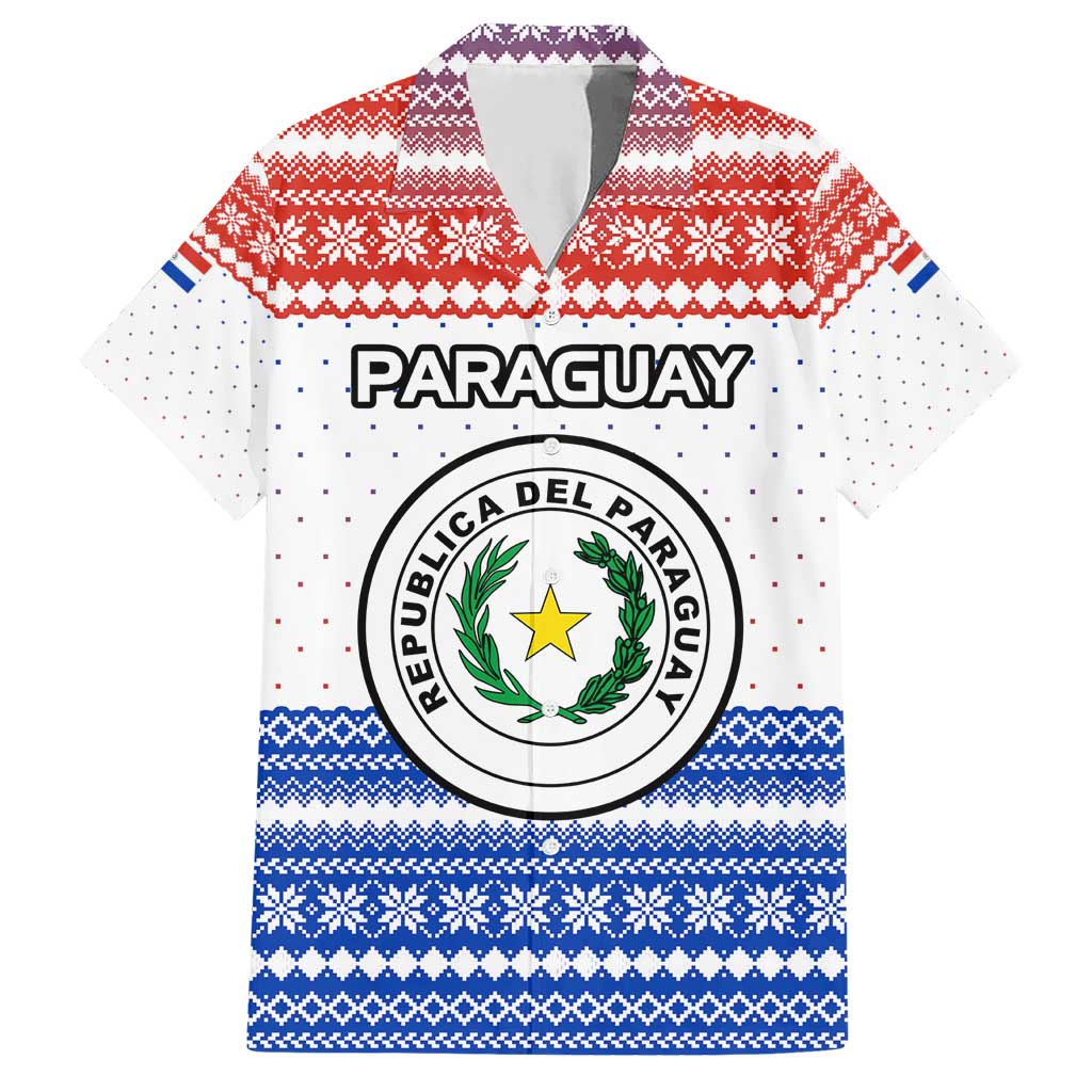 Paraguay Christmas Family Matching Short Sleeve Bodycon Dress and Hawaiian Shirt with Red-White-Blue Design, National Seal, and Santa Motif - Wonder Print Shop