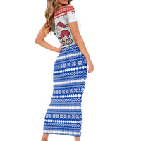 Paraguay Christmas Family Matching Short Sleeve Bodycon Dress and Hawaiian Shirt with Red-White-Blue Design, National Seal, and Santa Motif - Wonder Print Shop