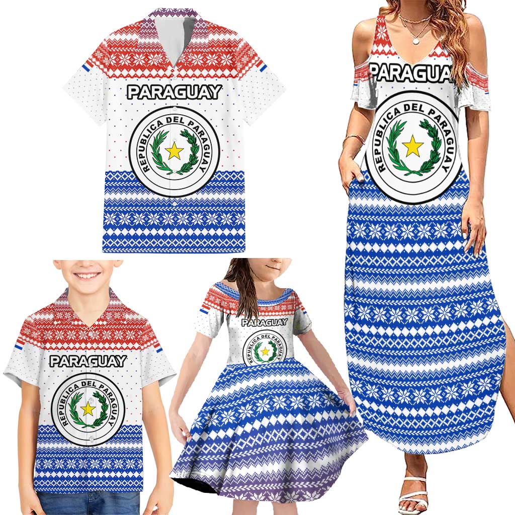 Paraguay Christmas Family Matching Summer Maxi Dress and Hawaiian Shirt with Red-White-Blue Design, National Seal, and Santa Motif - Wonder Print Shop