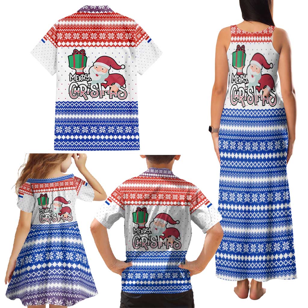 Paraguay Christmas Family Matching Tank Maxi Dress and Hawaiian Shirt with Red-White-Blue Design, National Seal, and Santa Motif - Wonder Print Shop