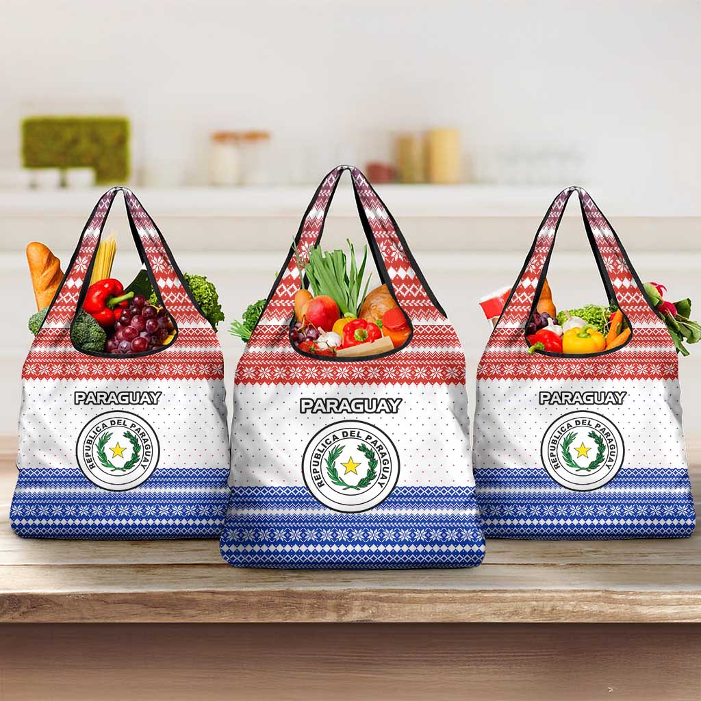 Paraguay Christmas Grocery Bag with Red-White-Blue Design, National Seal, and Santa Motif - Wonder Print Shop
