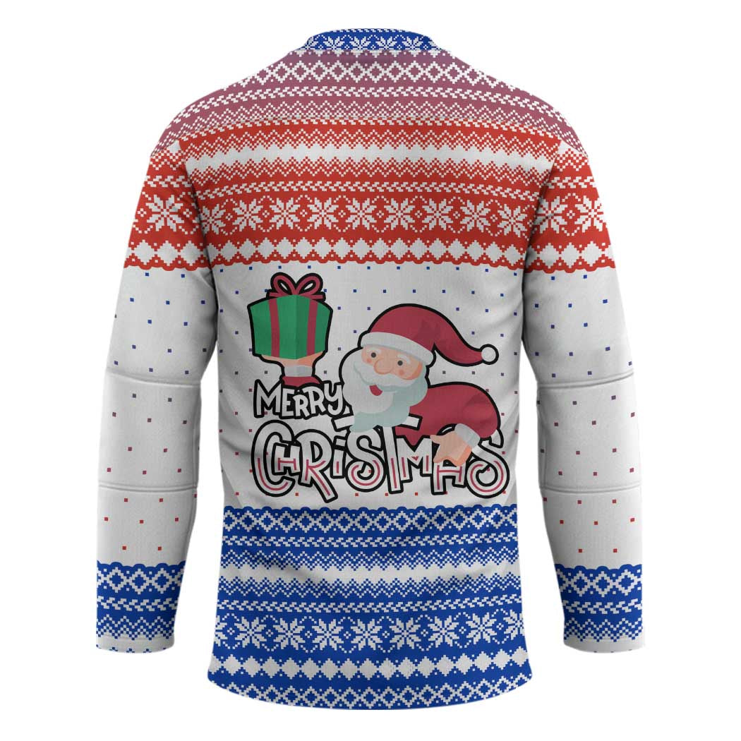 Paraguay Christmas Hockey Jersey with Red-White-Blue Design, National Seal, and Santa Motif - Wonder Print Shop