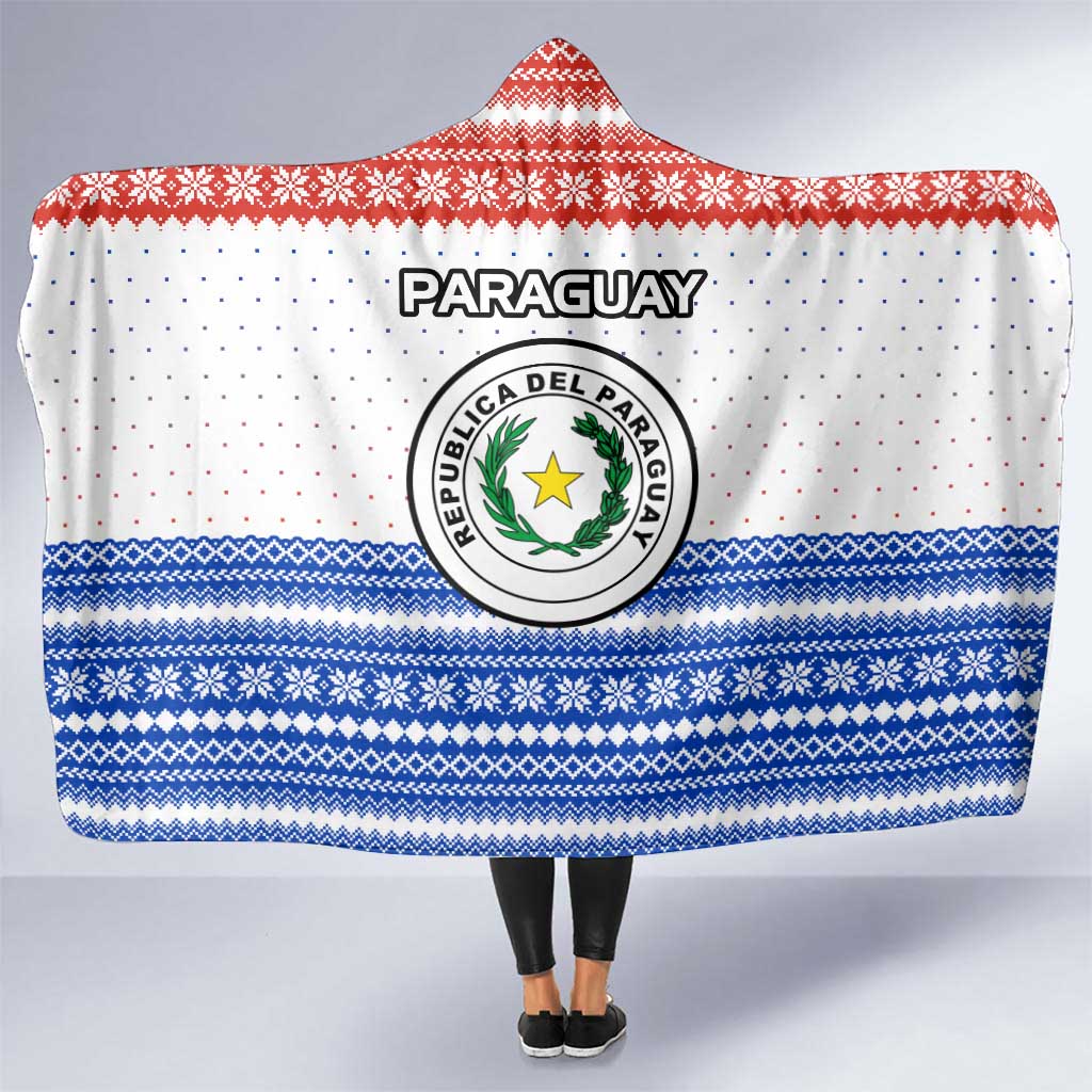 Paraguay Christmas Hooded Blanket with Red-White-Blue Design, National Seal, and Santa Motif - Wonder Print Shop