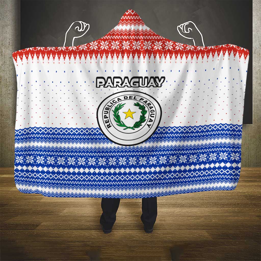 Paraguay Christmas Hooded Blanket with Red-White-Blue Design, National Seal, and Santa Motif - Wonder Print Shop