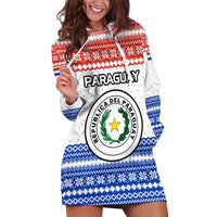 Paraguay Christmas Hoodie Dress with Red-White-Blue Design, National Seal, and Santa Motif - Wonder Print Shop