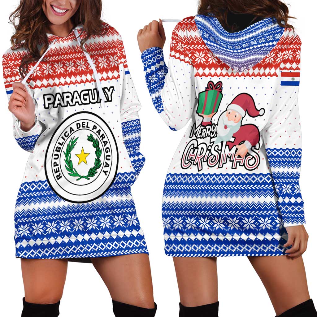 Paraguay Christmas Hoodie Dress with Red-White-Blue Design, National Seal, and Santa Motif - Wonder Print Shop