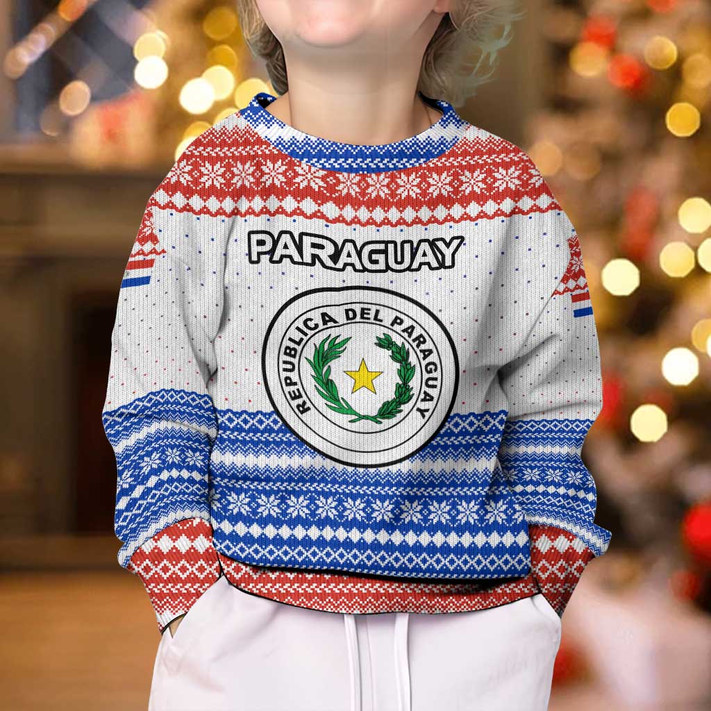 Paraguay Christmas Kid Ugly Christmas Sweater with Red-White-Blue Design, National Seal, and Santa Motif - Wonder Print Shop