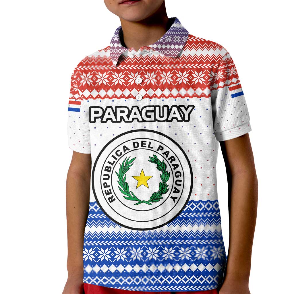 Paraguay Christmas Kid Polo Shirt with Red-White-Blue Design, National Seal, and Santa Motif - Wonder Print Shop