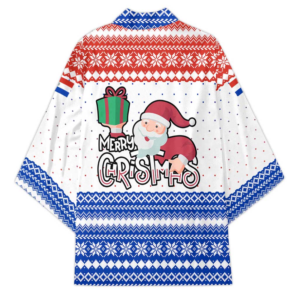 Paraguay Christmas Kimono with Red-White-Blue Design, National Seal, and Santa Motif - Wonder Print Shop