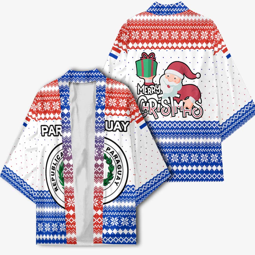 Paraguay Christmas Kimono with Red-White-Blue Design, National Seal, and Santa Motif - Wonder Print Shop